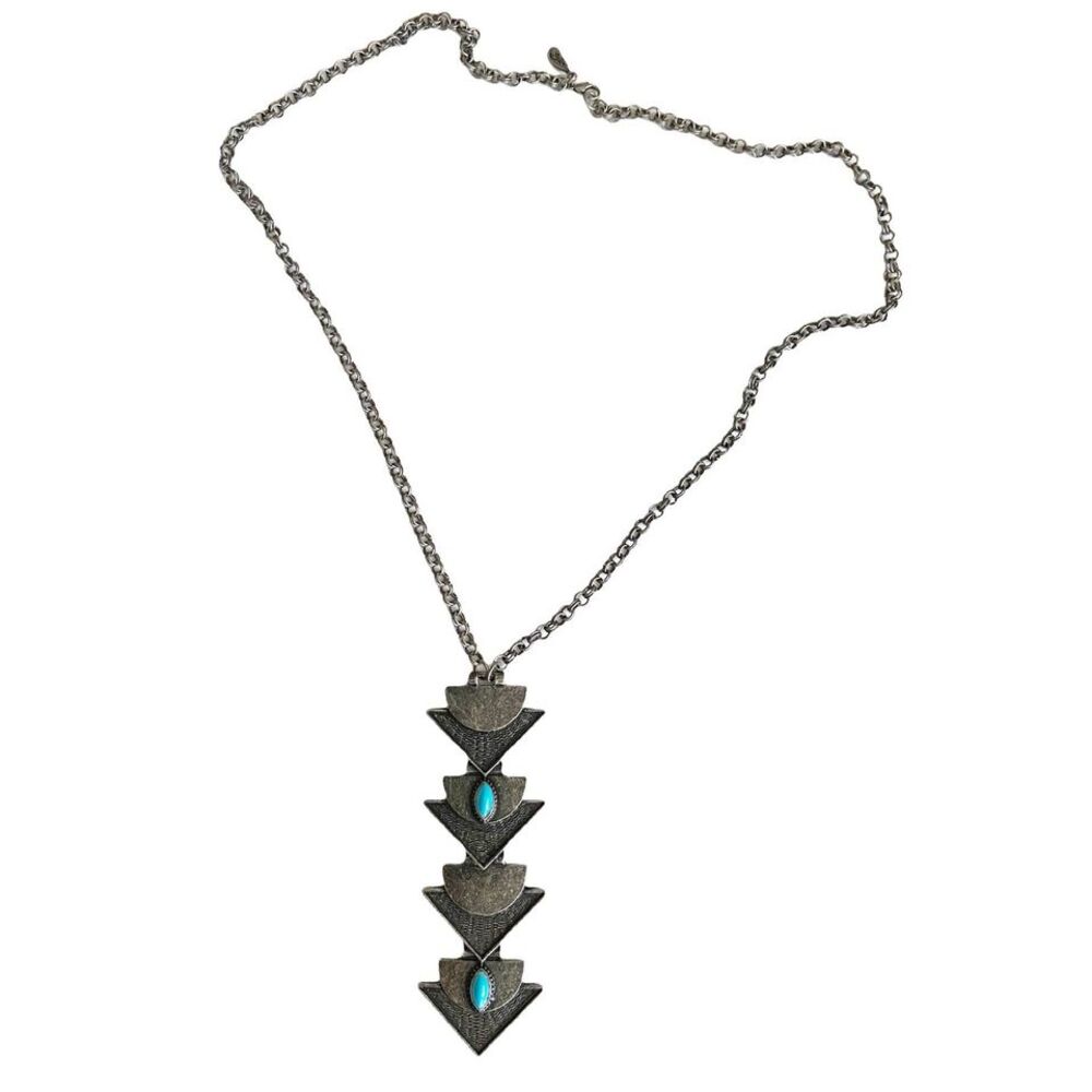 ELF Womens Long Gunmetal Dangle Blue Gem Fashion Pendant Necklace